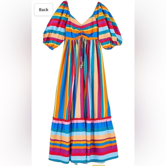 Farm rio large striped rainbow puffy sleeve dress. - Picture 5 of 12